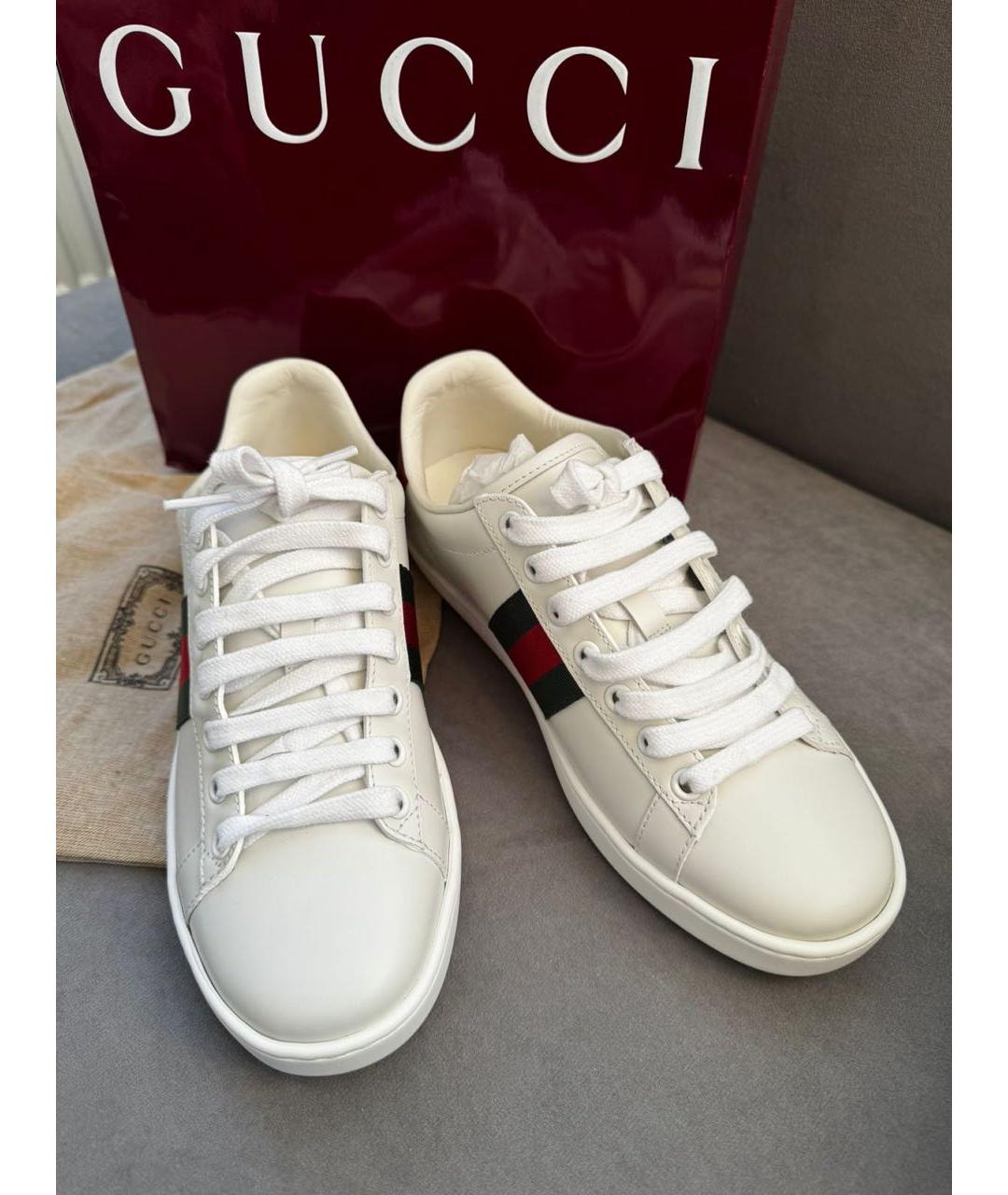 GUCCI Белые кожаные кеды, фото 2