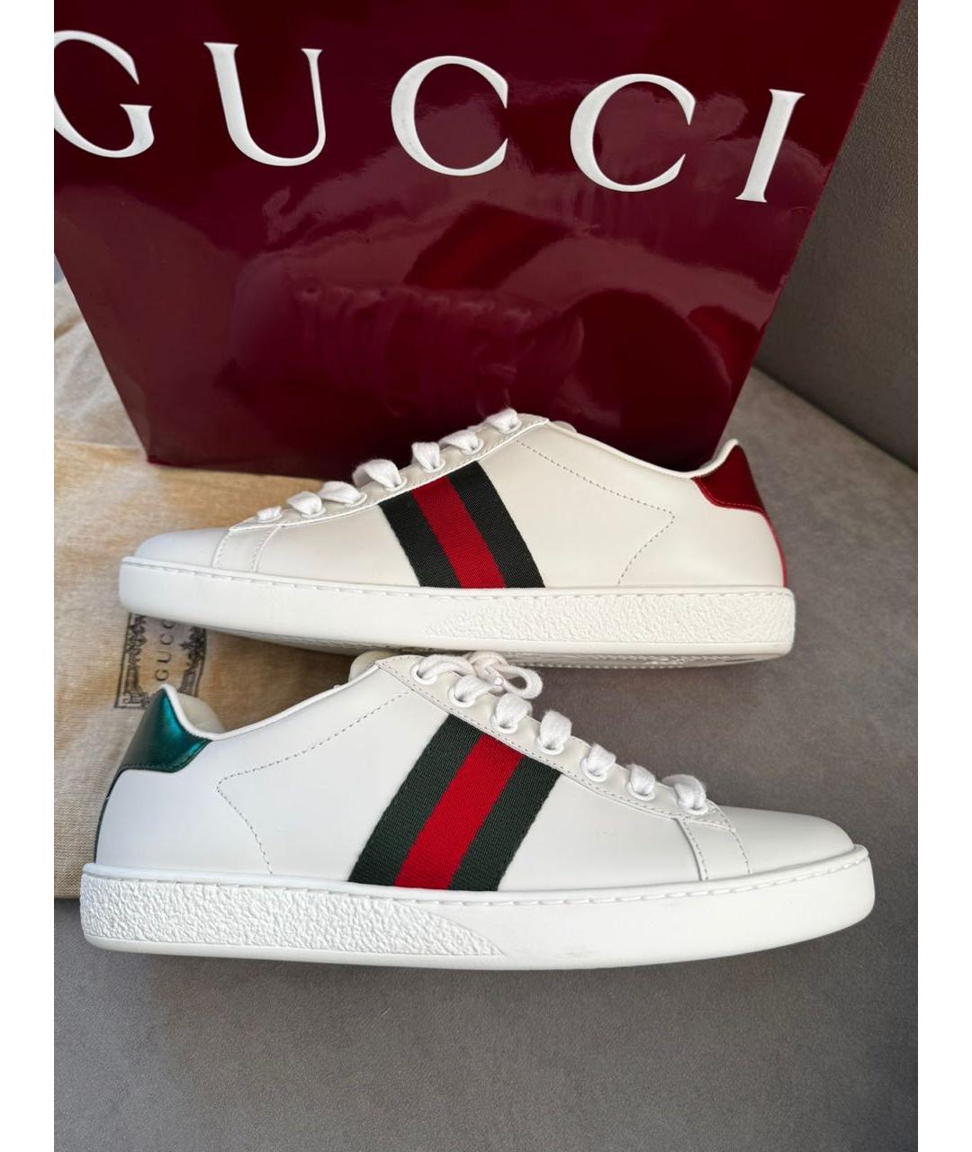 GUCCI Белые кожаные кеды, фото 5