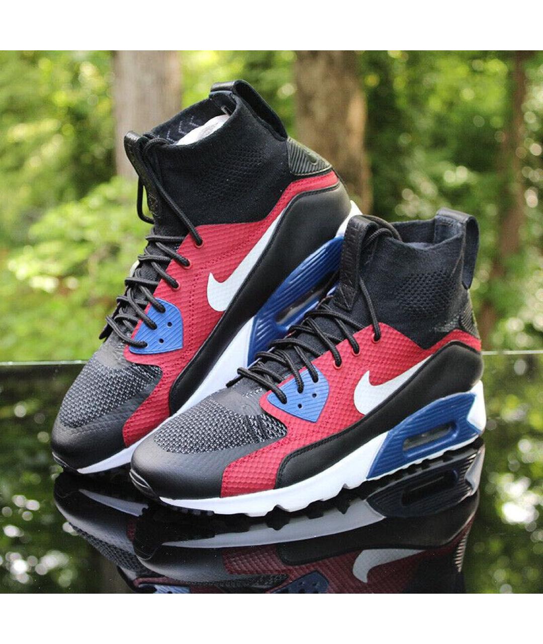 NIKE Бордовые кожаные высокие кроссовки / кеды, фото 5