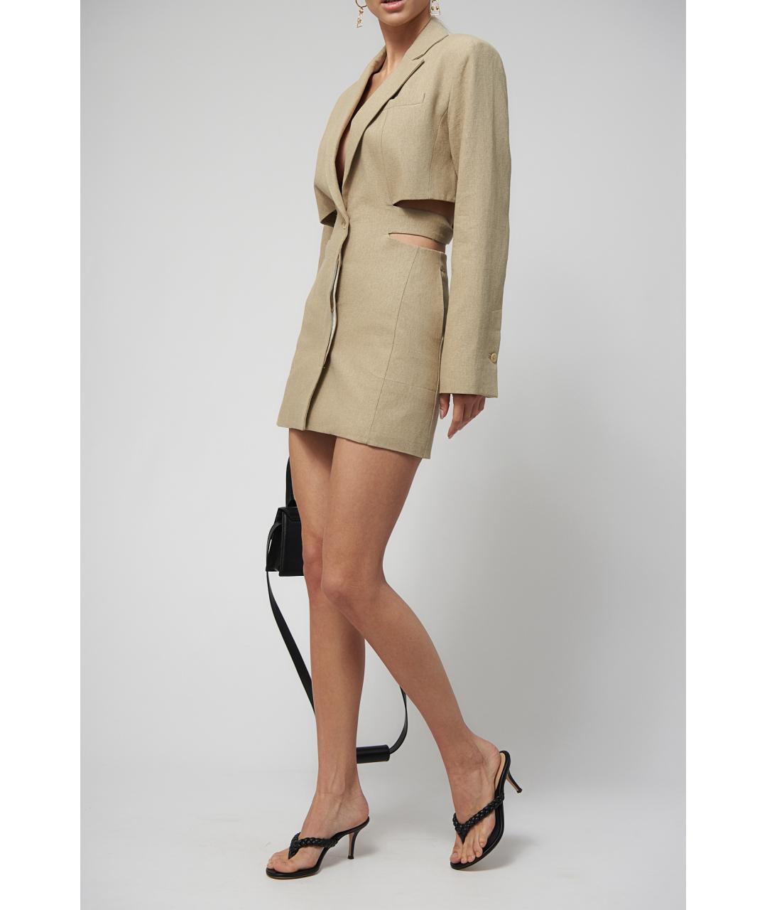 JACQUEMUS Бежевое хлопковое повседневное платье, фото 4