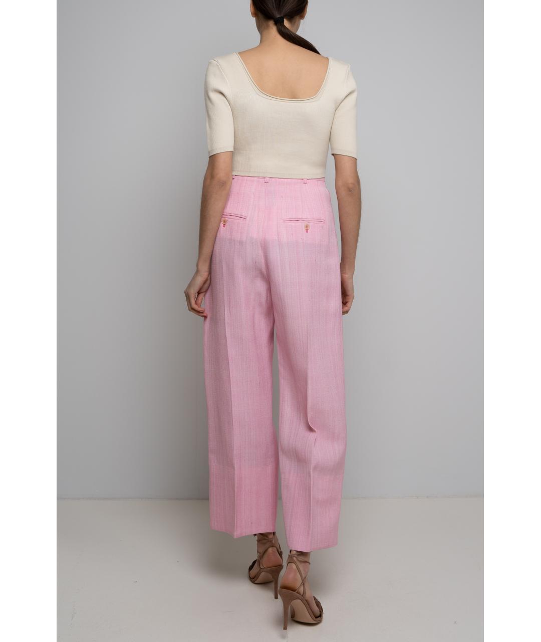 JACQUEMUS Розовые вискозные прямые брюки, фото 3