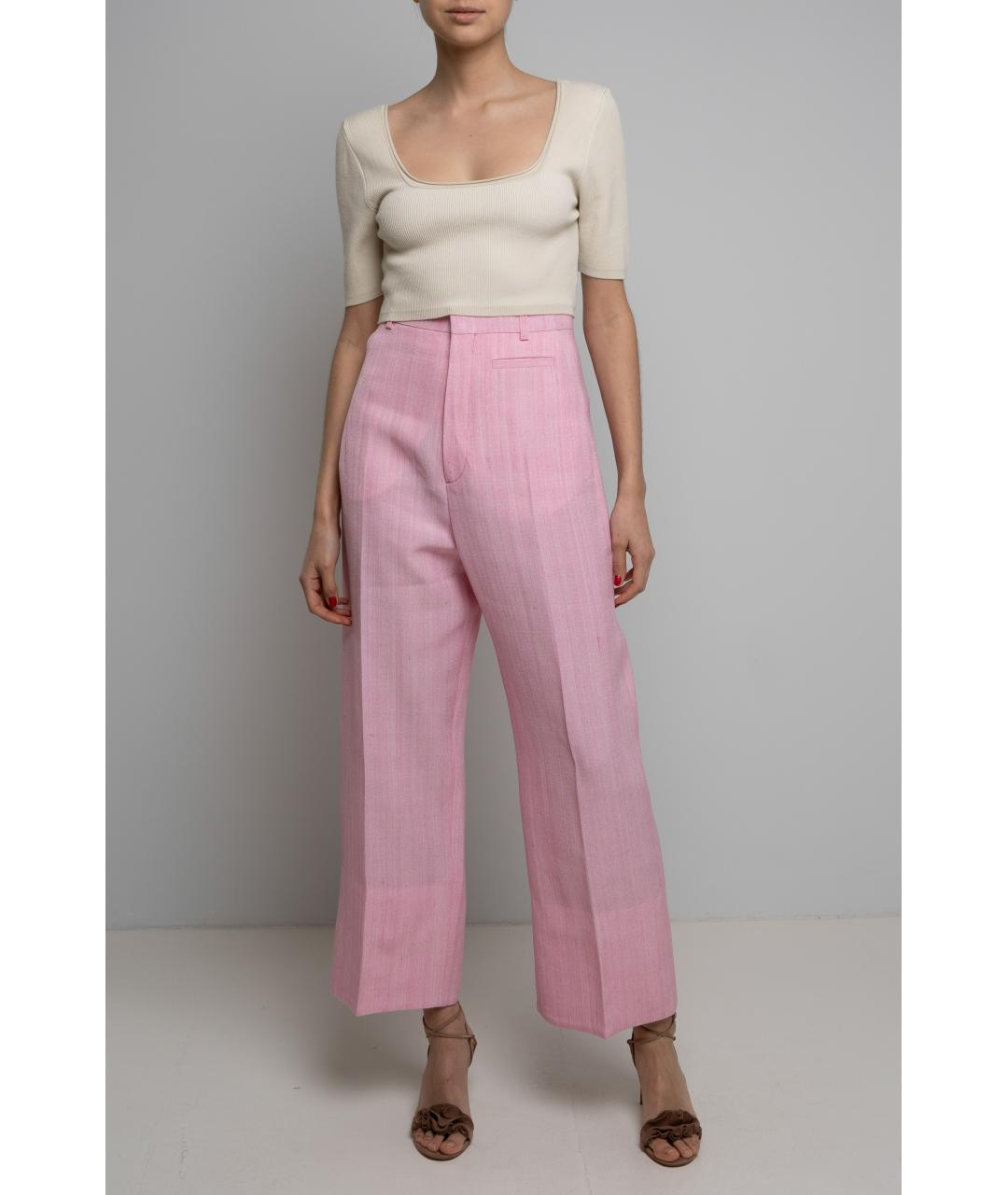 JACQUEMUS Розовые вискозные прямые брюки, фото 4