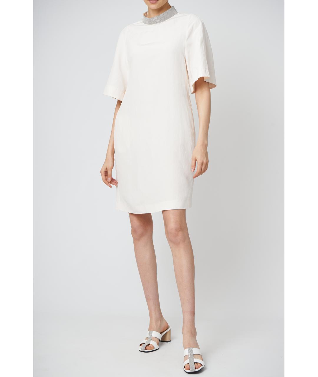 FABIANA FILIPPI Бежевое льняное повседневное платье, фото 5