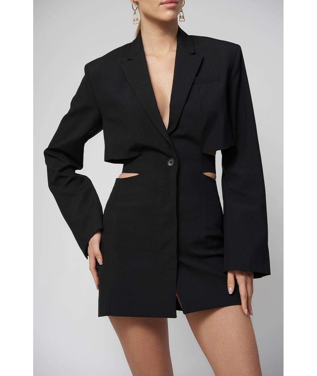 JACQUEMUS Черное шерстяное повседневное платье, фото 4