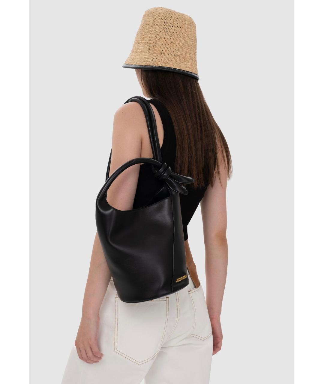 JACQUEMUS Черная кожаная сумка через плечо, фото 4
