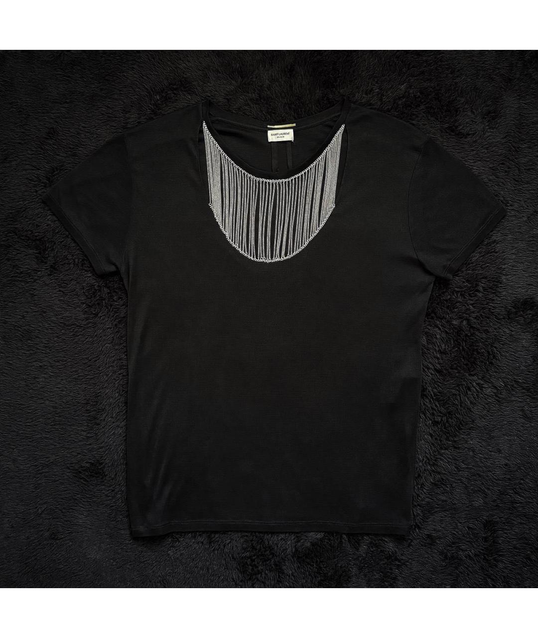 SAINT LAURENT Черная шелковая футболка, фото 3