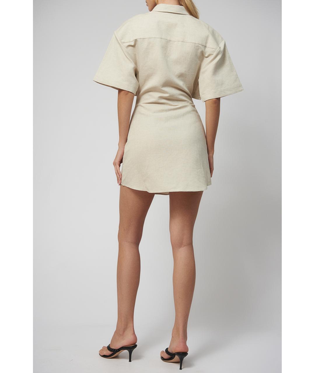 JACQUEMUS Бежевое льняное повседневное платье, фото 7