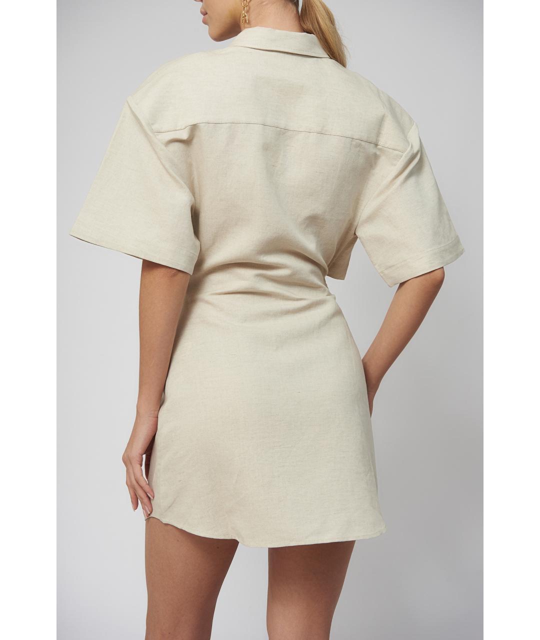 JACQUEMUS Бежевое льняное повседневное платье, фото 9