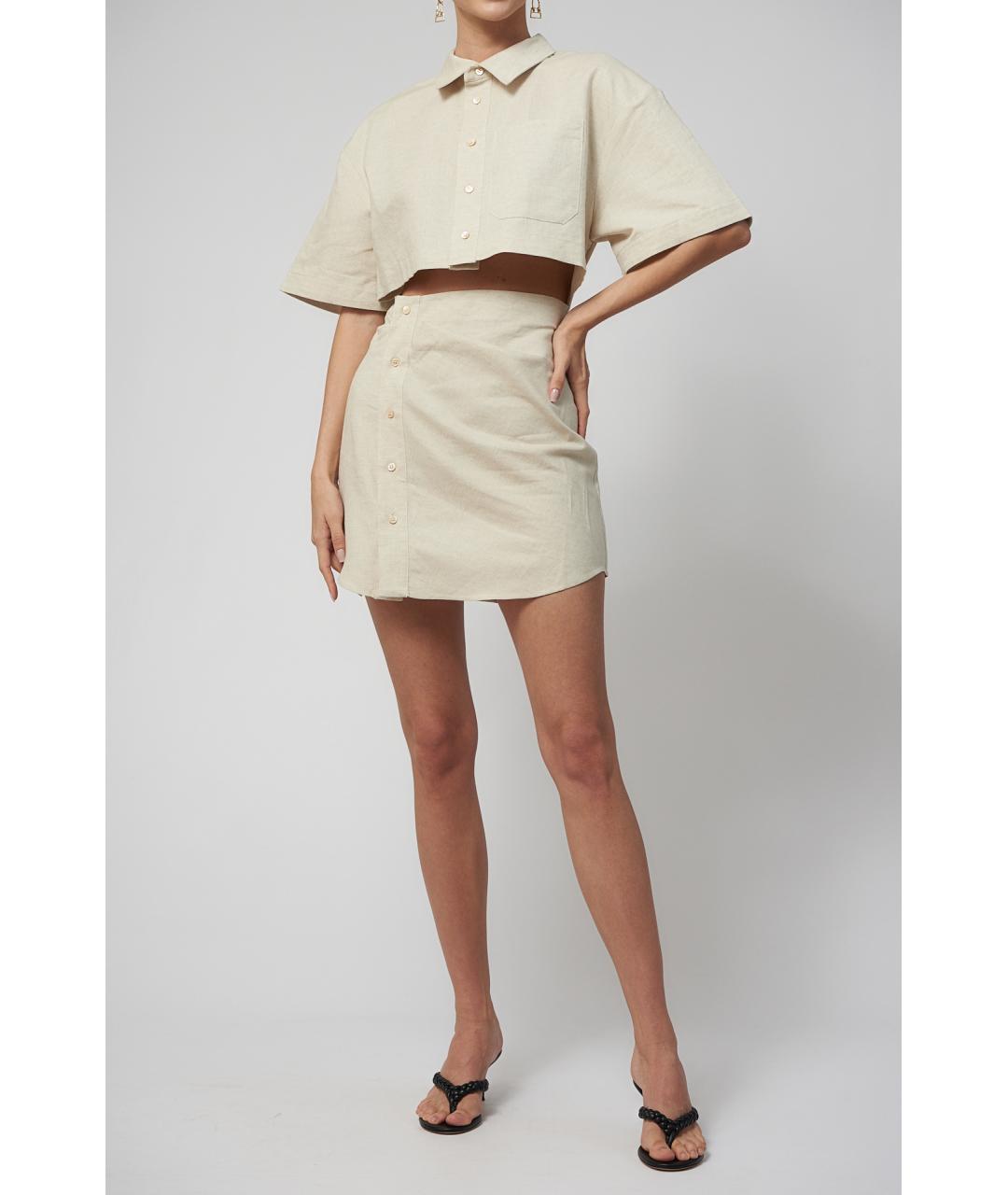 JACQUEMUS Бежевое льняное повседневное платье, фото 3
