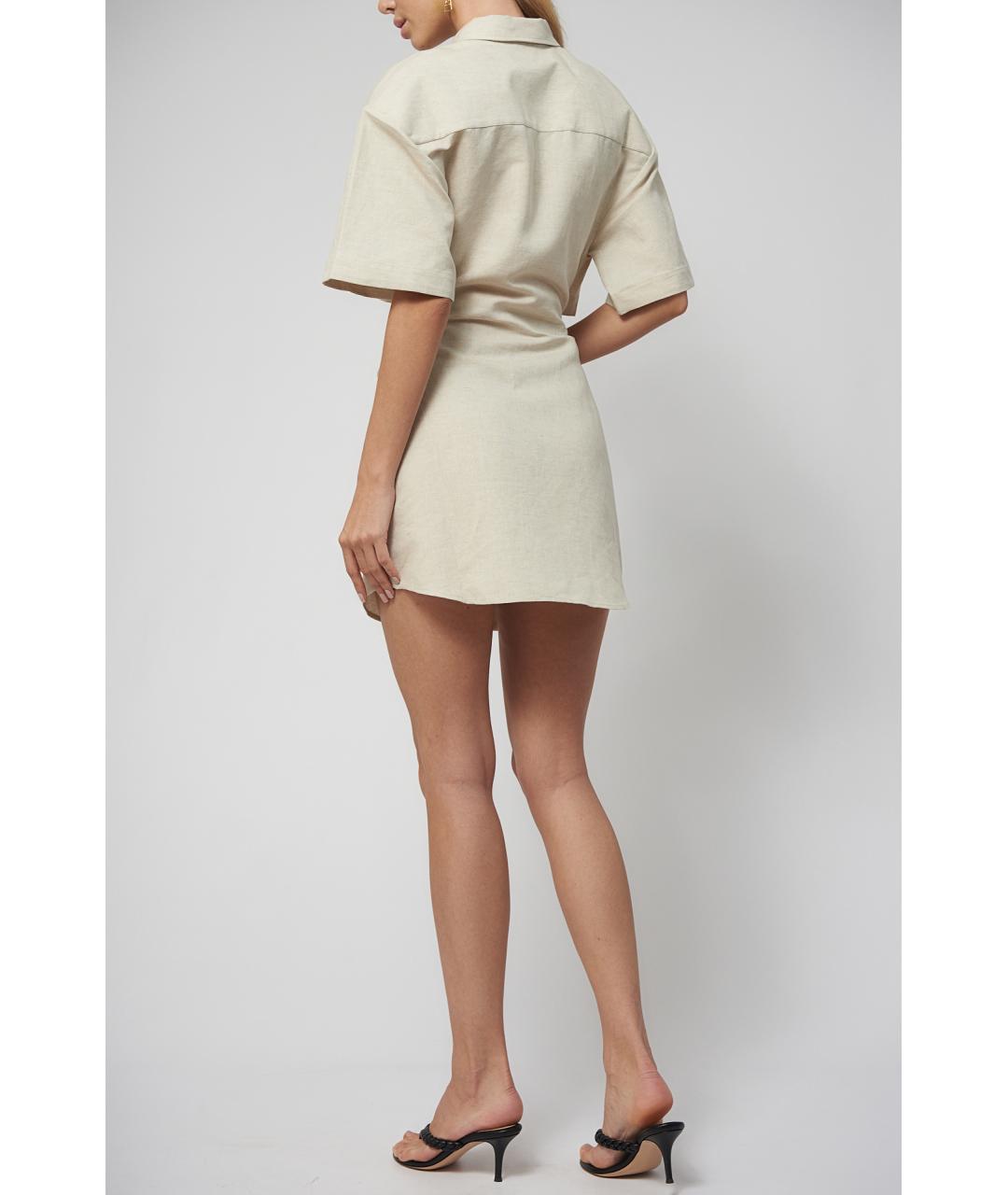 JACQUEMUS Бежевое льняное повседневное платье, фото 8