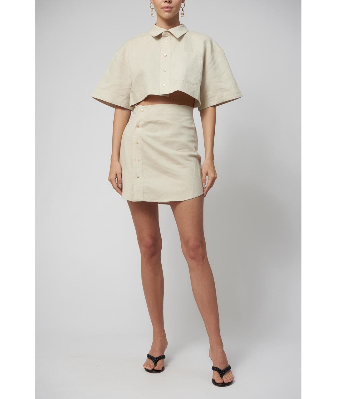JACQUEMUS Бежевое льняное повседневное платье, фото 10