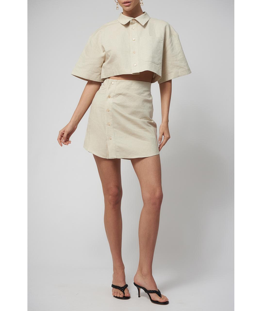 JACQUEMUS Бежевое льняное повседневное платье, фото 2