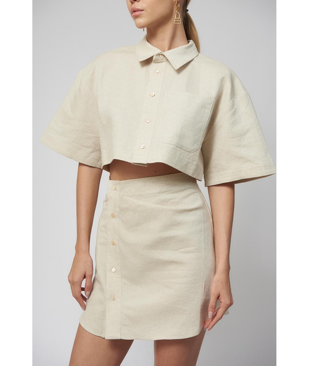 JACQUEMUS Бежевое льняное повседневное платье, фото 5
