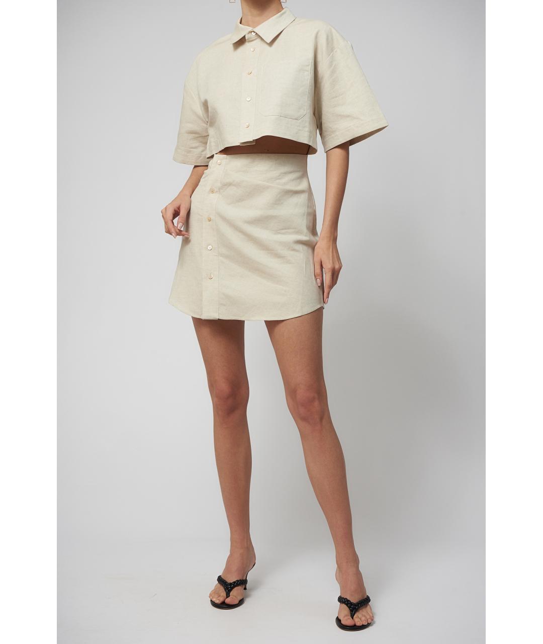 JACQUEMUS Бежевое льняное повседневное платье, фото 4