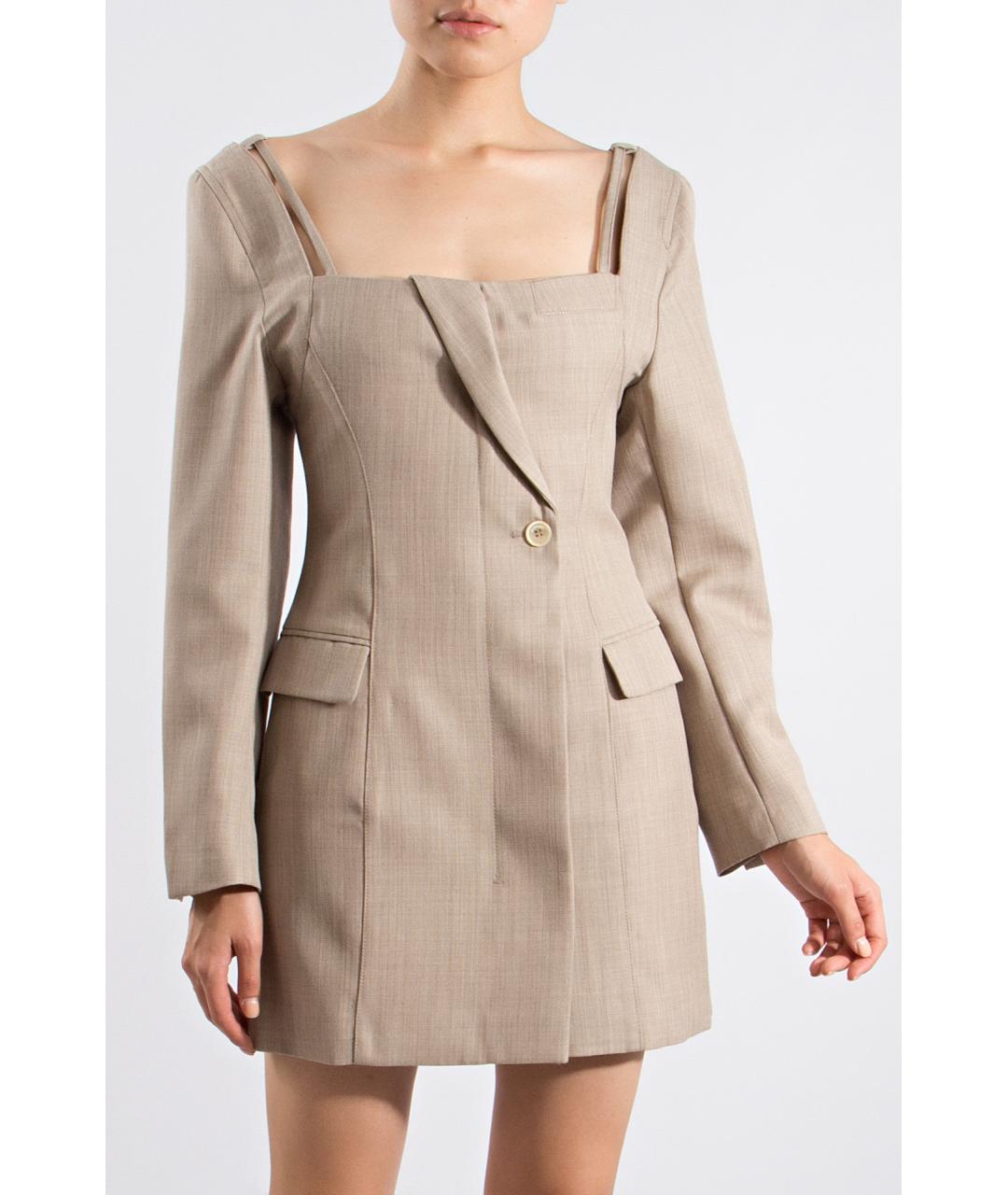 JACQUEMUS Бежевое шерстяное повседневное платье, фото 3