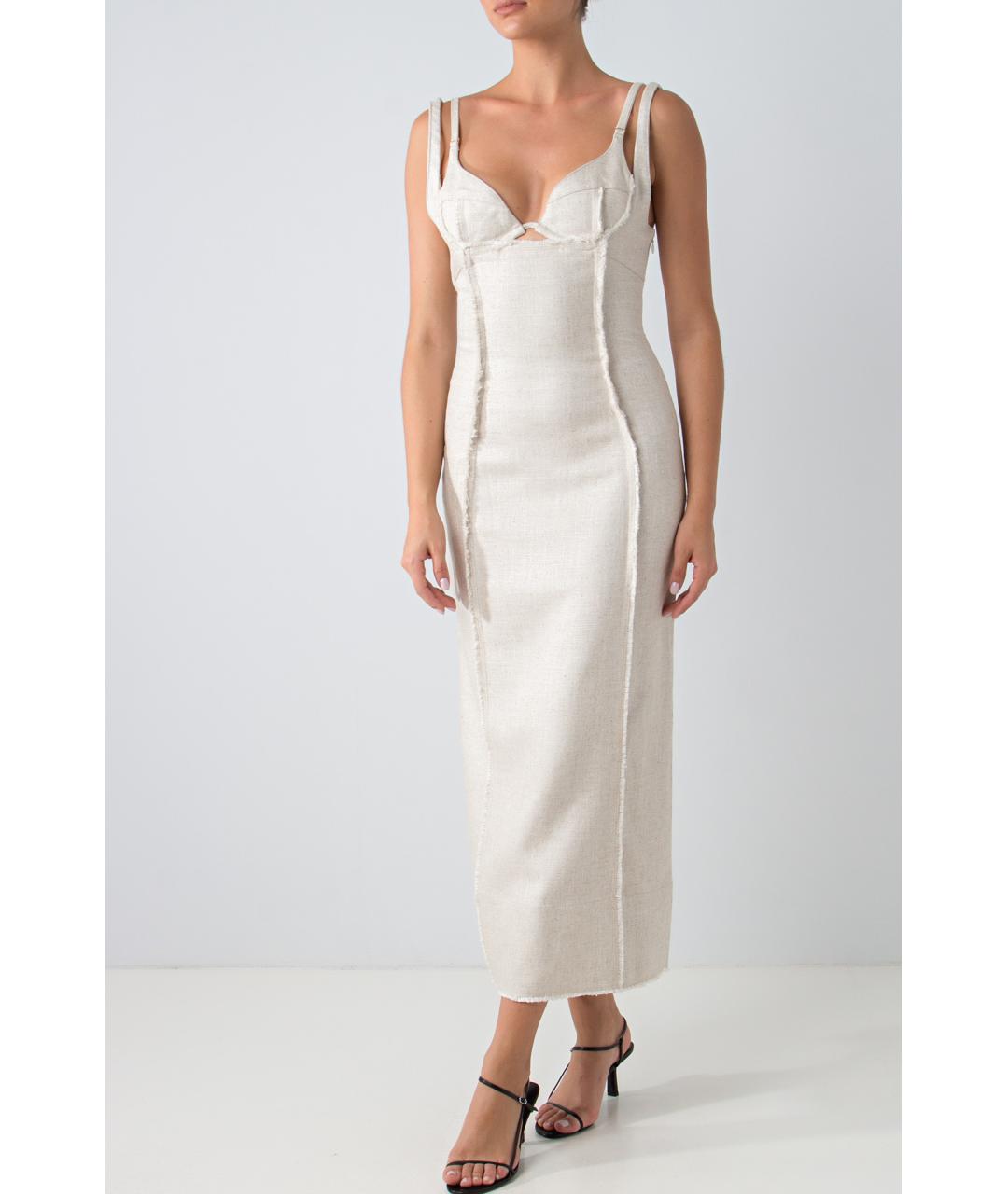 JACQUEMUS Бежевое вискозное повседневное платье, фото 4