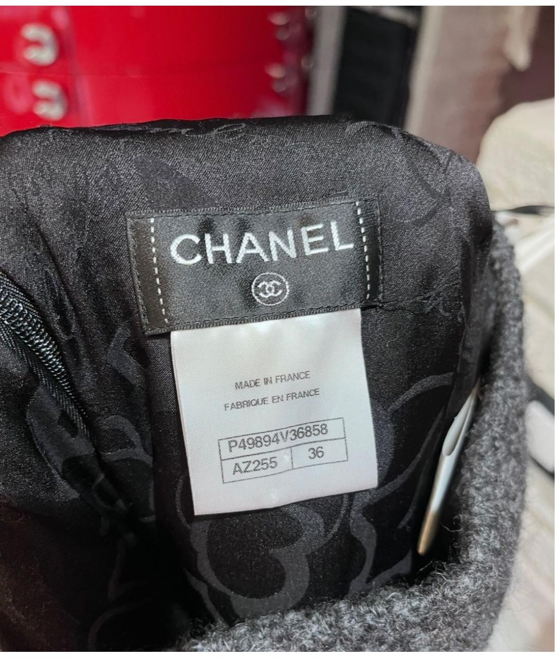 CHANEL Антрацитовая твидовая юбка миди, фото 3