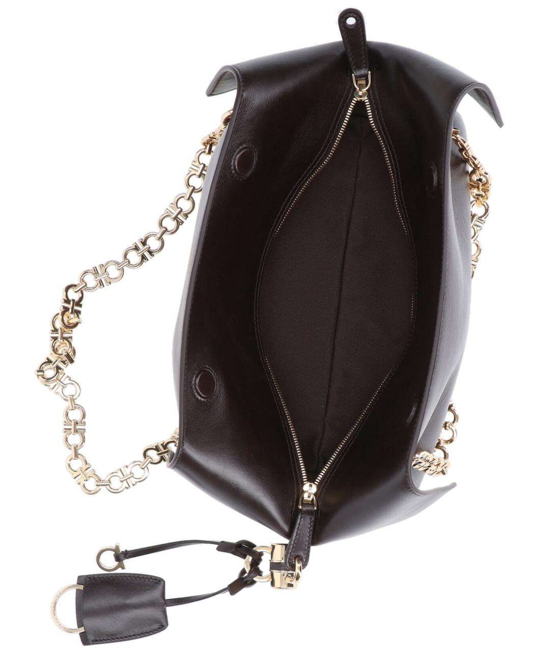 FERRAGAMO Коричневая кожаная сумка через плечо, фото 4