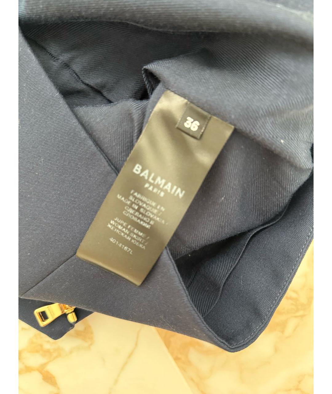BALMAIN Темно-синяя шерстяная юбка мини, фото 3