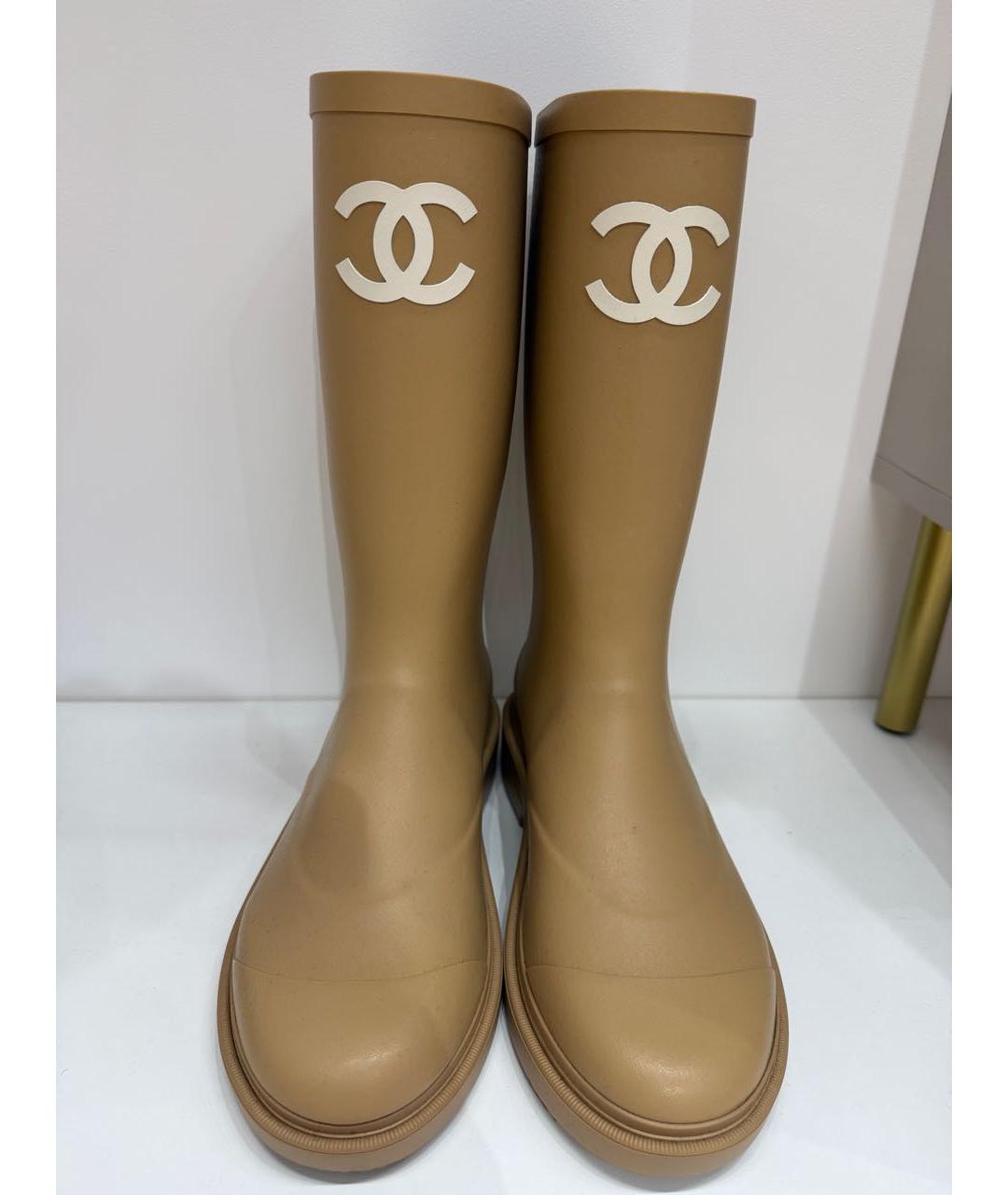 CHANEL Бежевые резиновые сапоги, фото 7