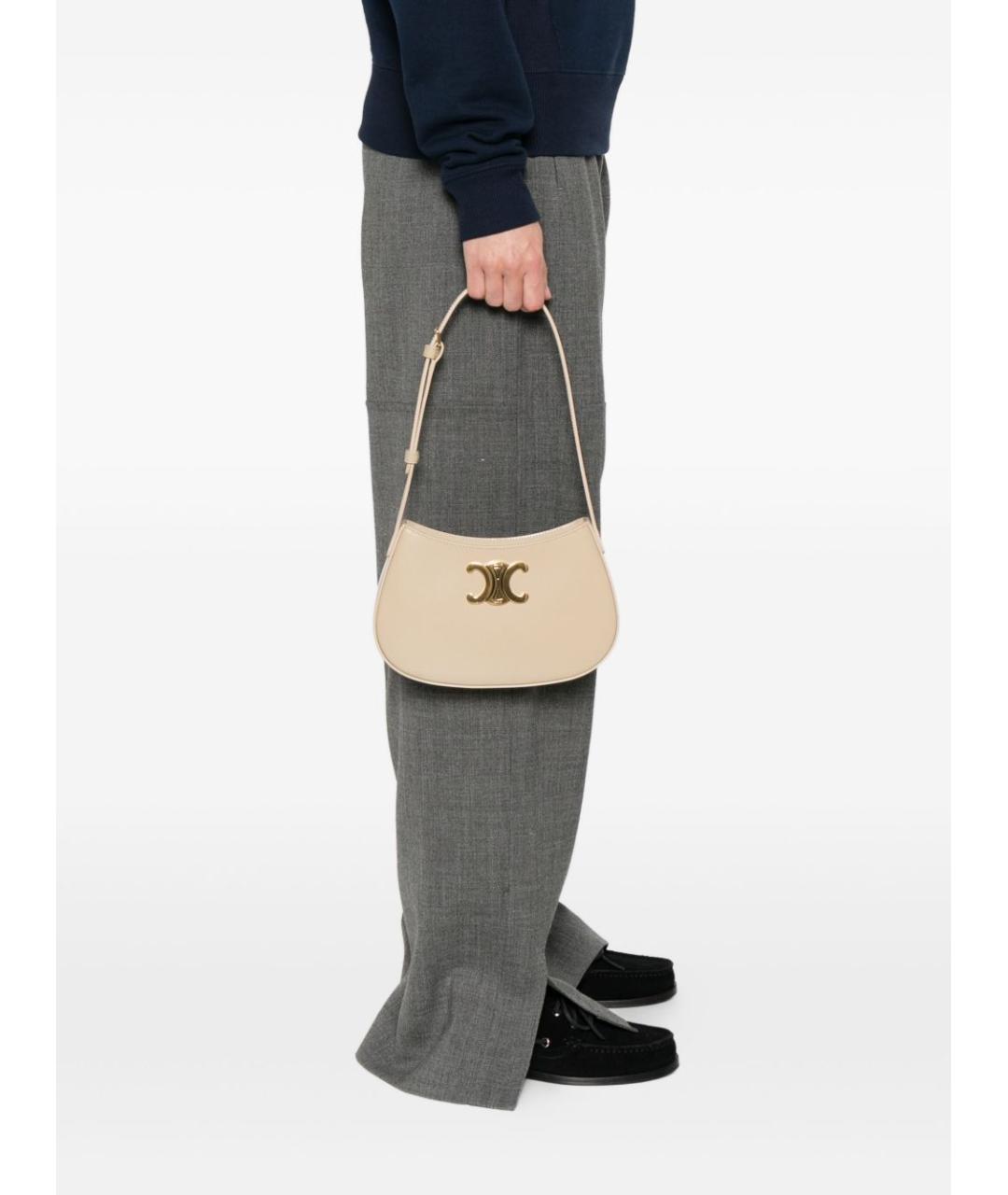 CELINE Бежевая кожаная сумка через плечо, фото 2