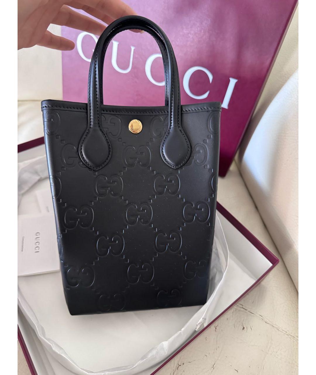 GUCCI Черная кожаная сумка с короткими ручками, фото 2
