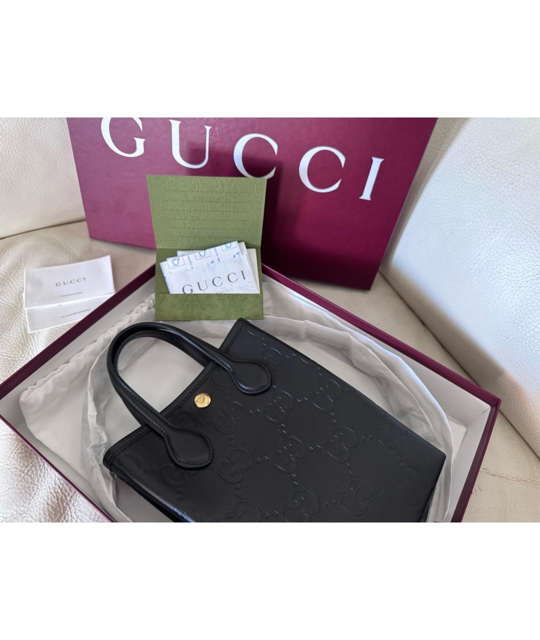 GUCCI Черная кожаная сумка с короткими ручками, фото 5