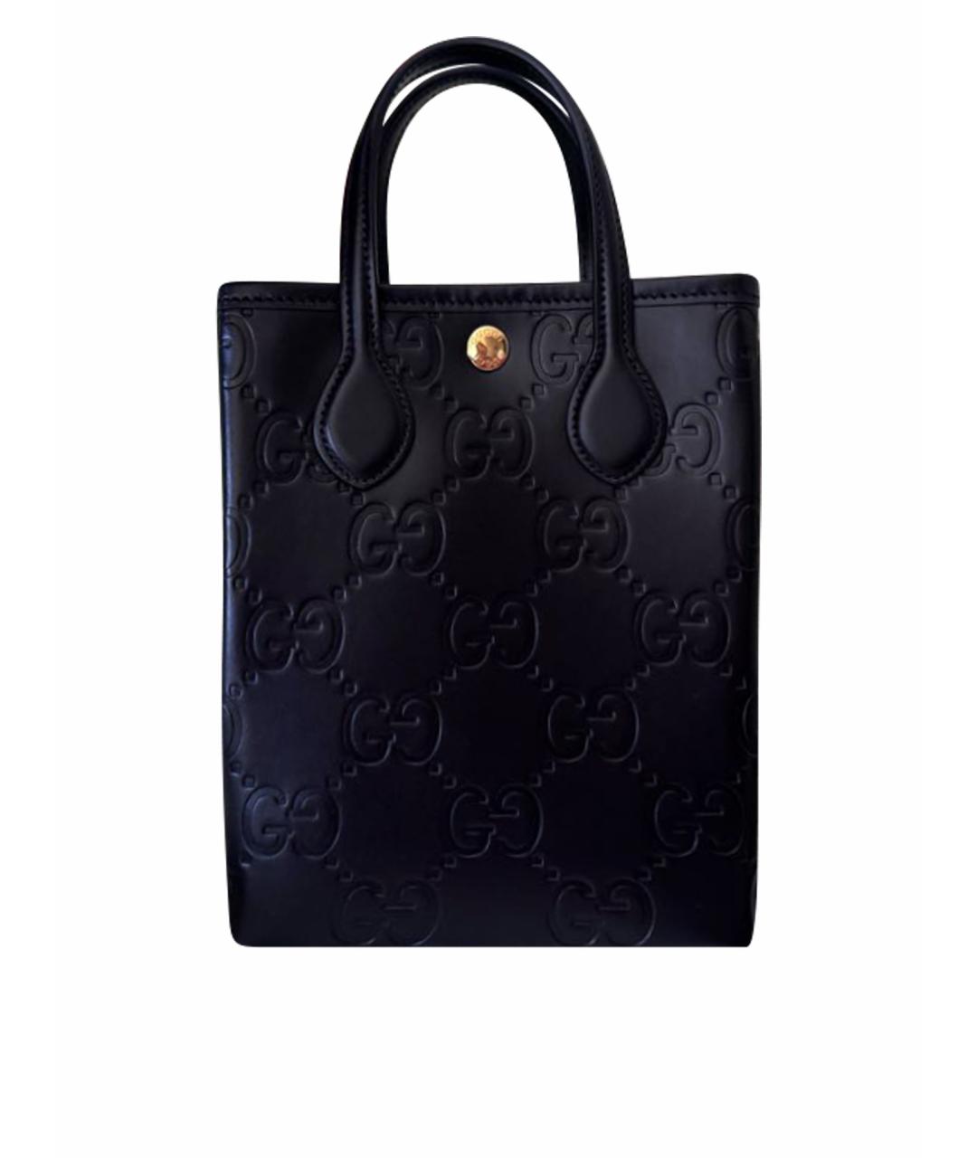 GUCCI Черная кожаная сумка с короткими ручками, фото 1