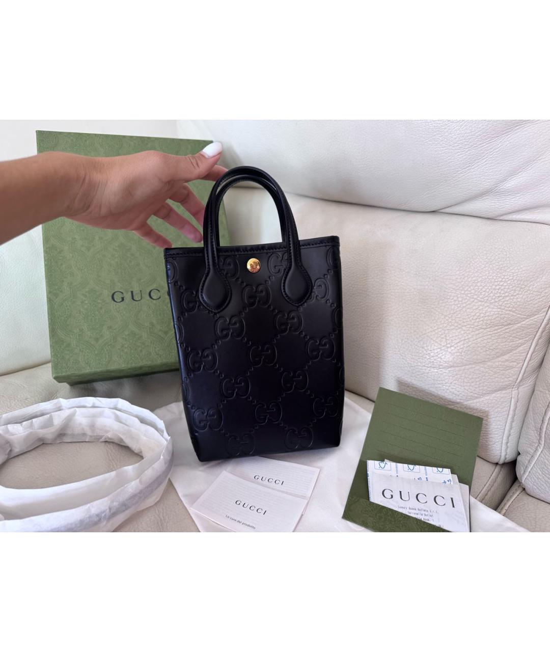GUCCI Черная кожаная сумка с короткими ручками, фото 8
