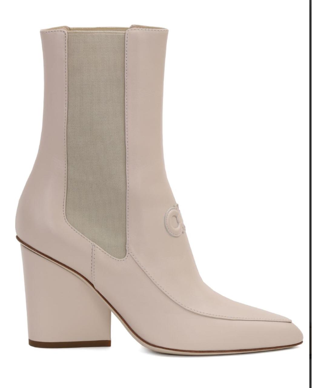 FERRAGAMO Бежевые кожаные ботильоны, фото 6