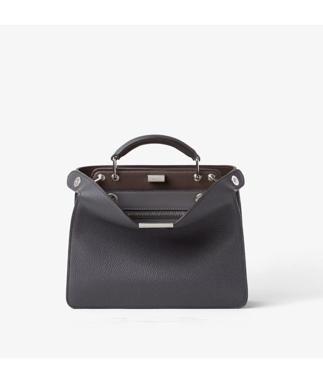 FENDI Серая кожаная сумка тоут, фото 6