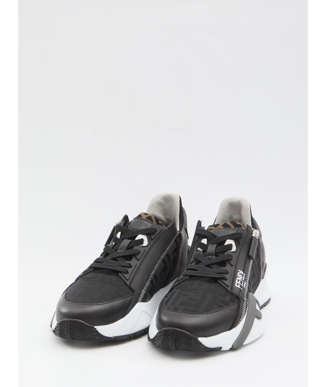 FENDI Черные кожаные низкие кроссовки / кеды, фото 2