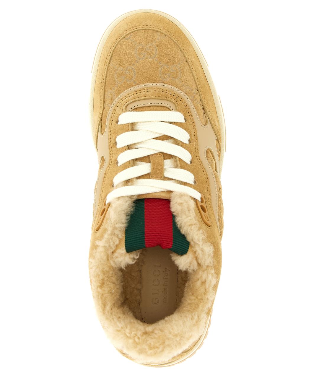 GUCCI Бежевые замшевые кроссовки, фото 4