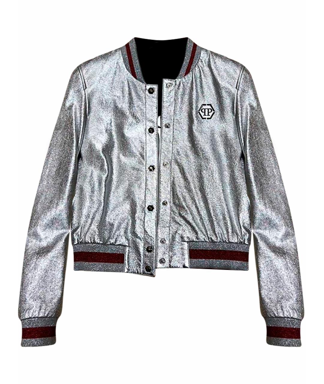 PHILIPP PLEIN Серебряная кожаная куртка, фото 1
