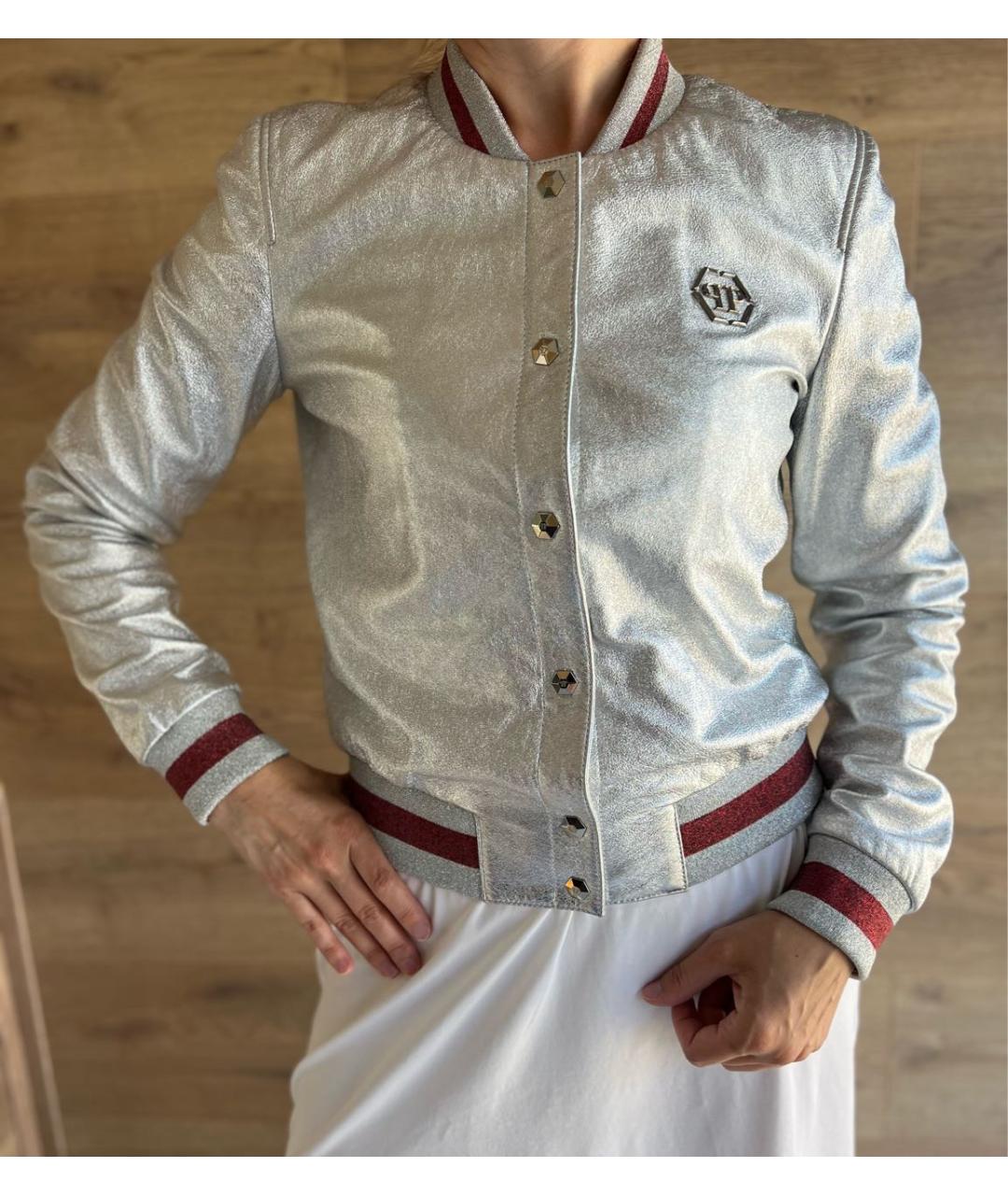 PHILIPP PLEIN Серебряная кожаная куртка, фото 7