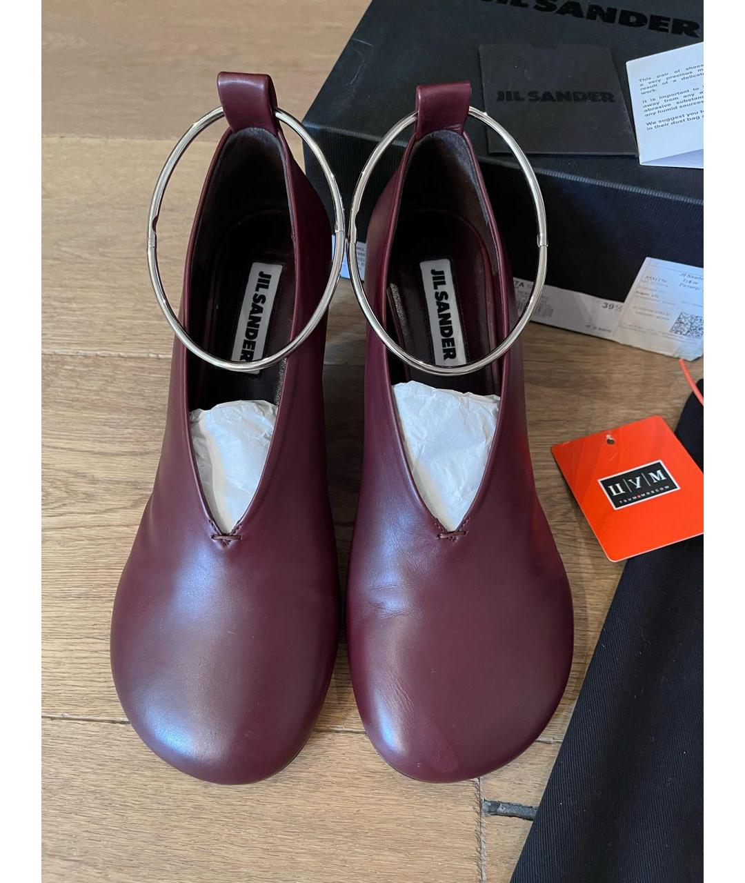 JIL SANDER Бордовые кожаные туфли, фото 2