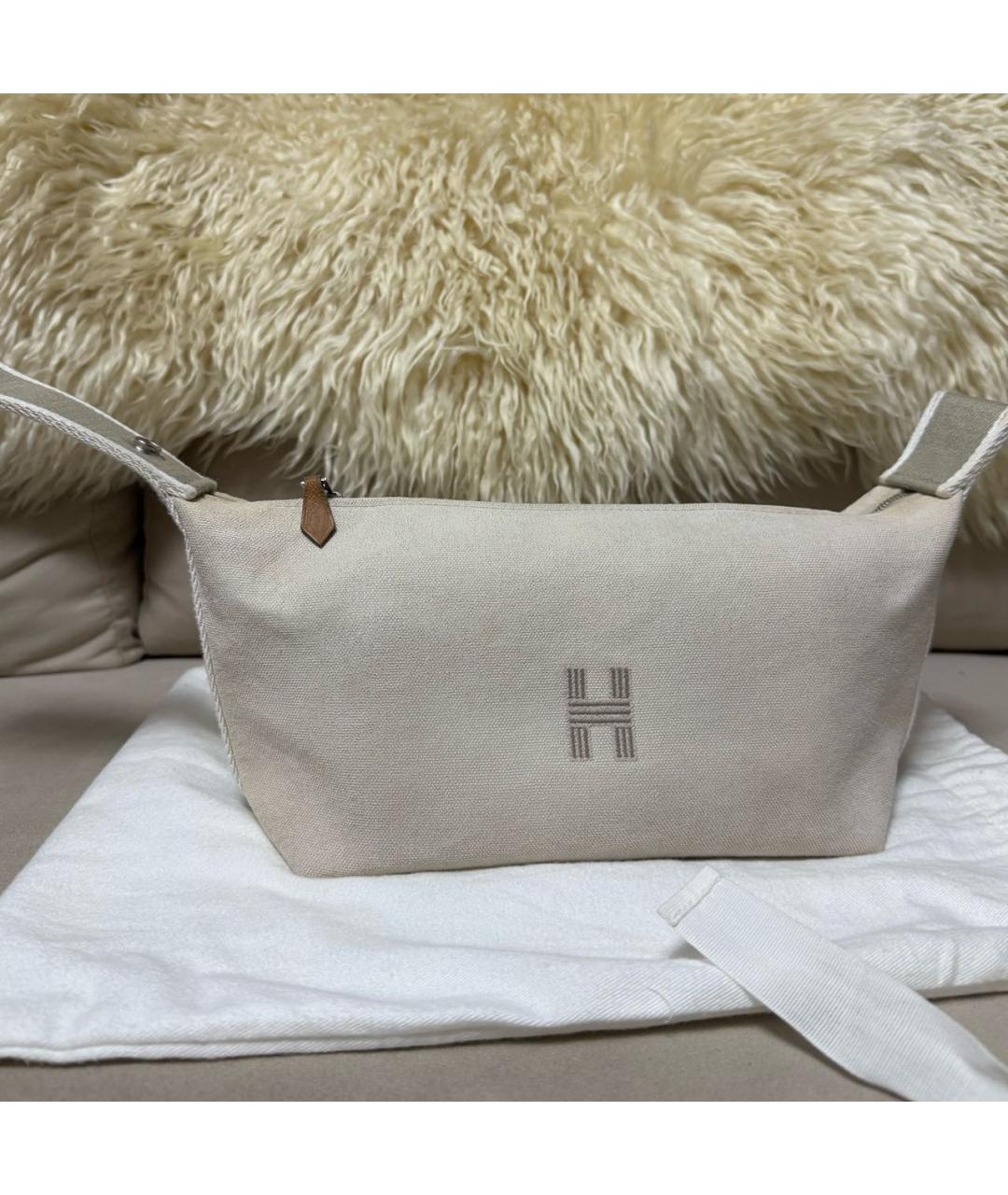 HERMES Бежевая хлопковая косметичка, фото 7