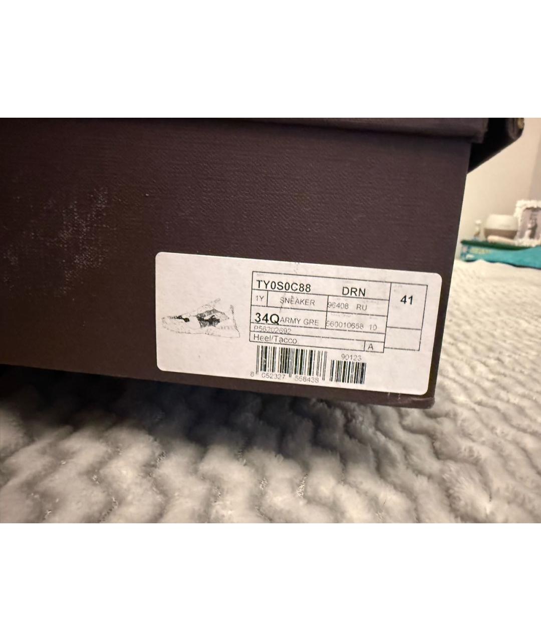 VALENTINO Хаки кожаные низкие кроссовки / кеды, фото 7