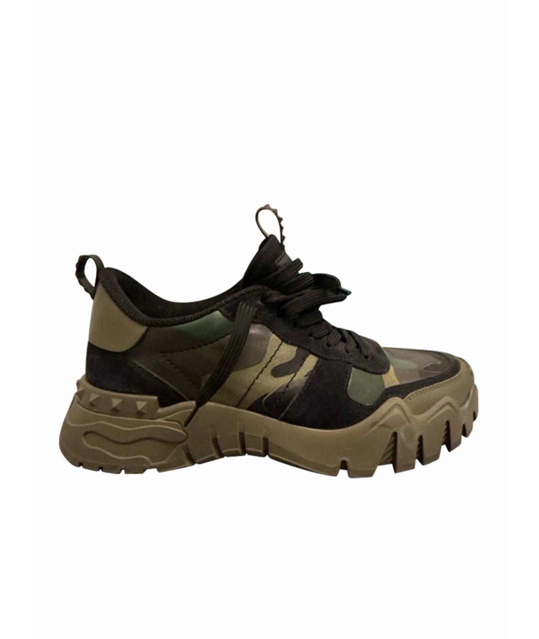 VALENTINO Хаки кожаные низкие кроссовки / кеды, фото 1