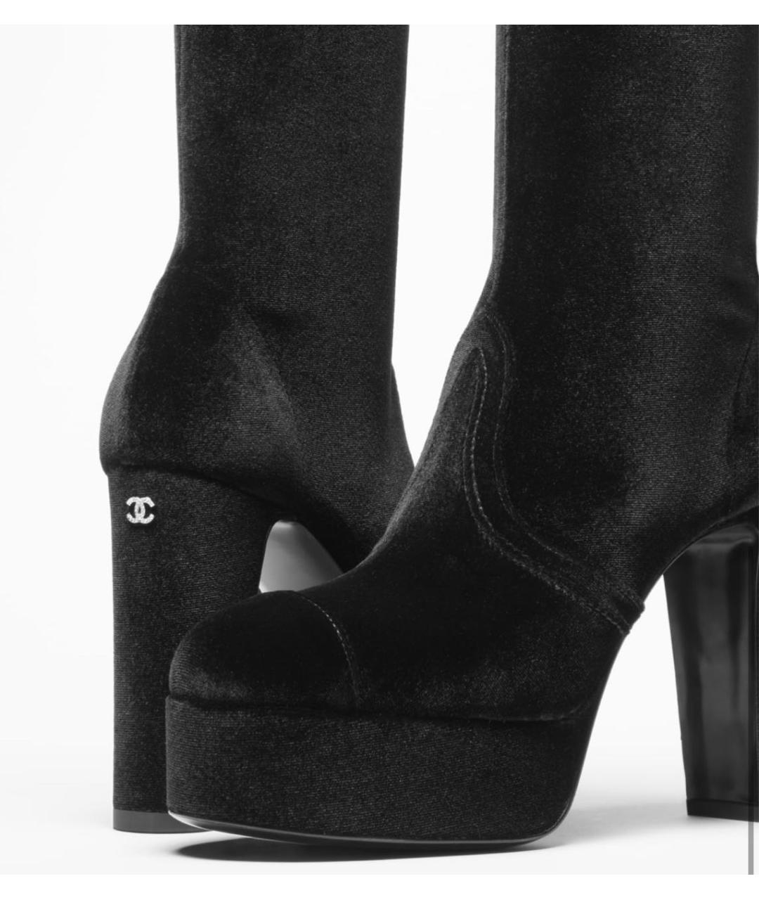 CHANEL Черные бархатные ботфорты, фото 3