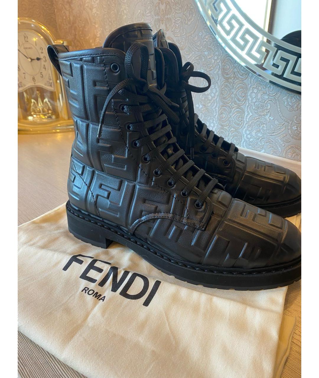 FENDI Черные кожаные ботинки, фото 5