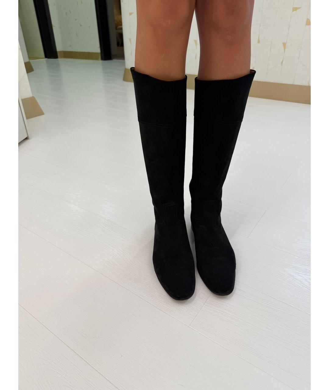 HERMES Черные замшевые сапоги, фото 2