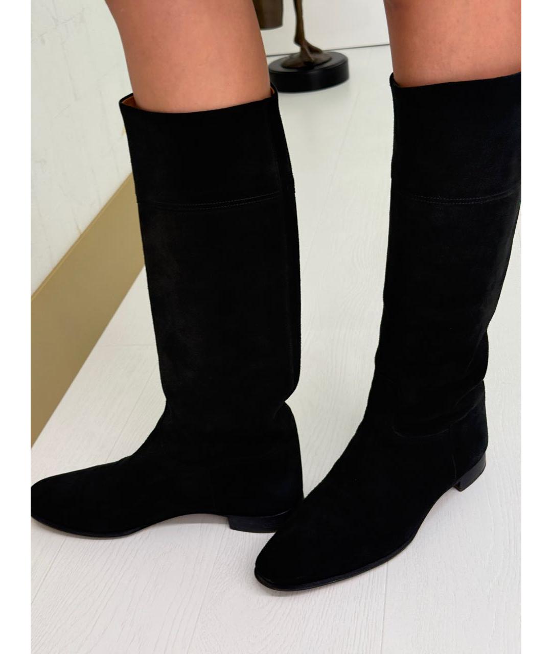 HERMES Черные замшевые сапоги, фото 6