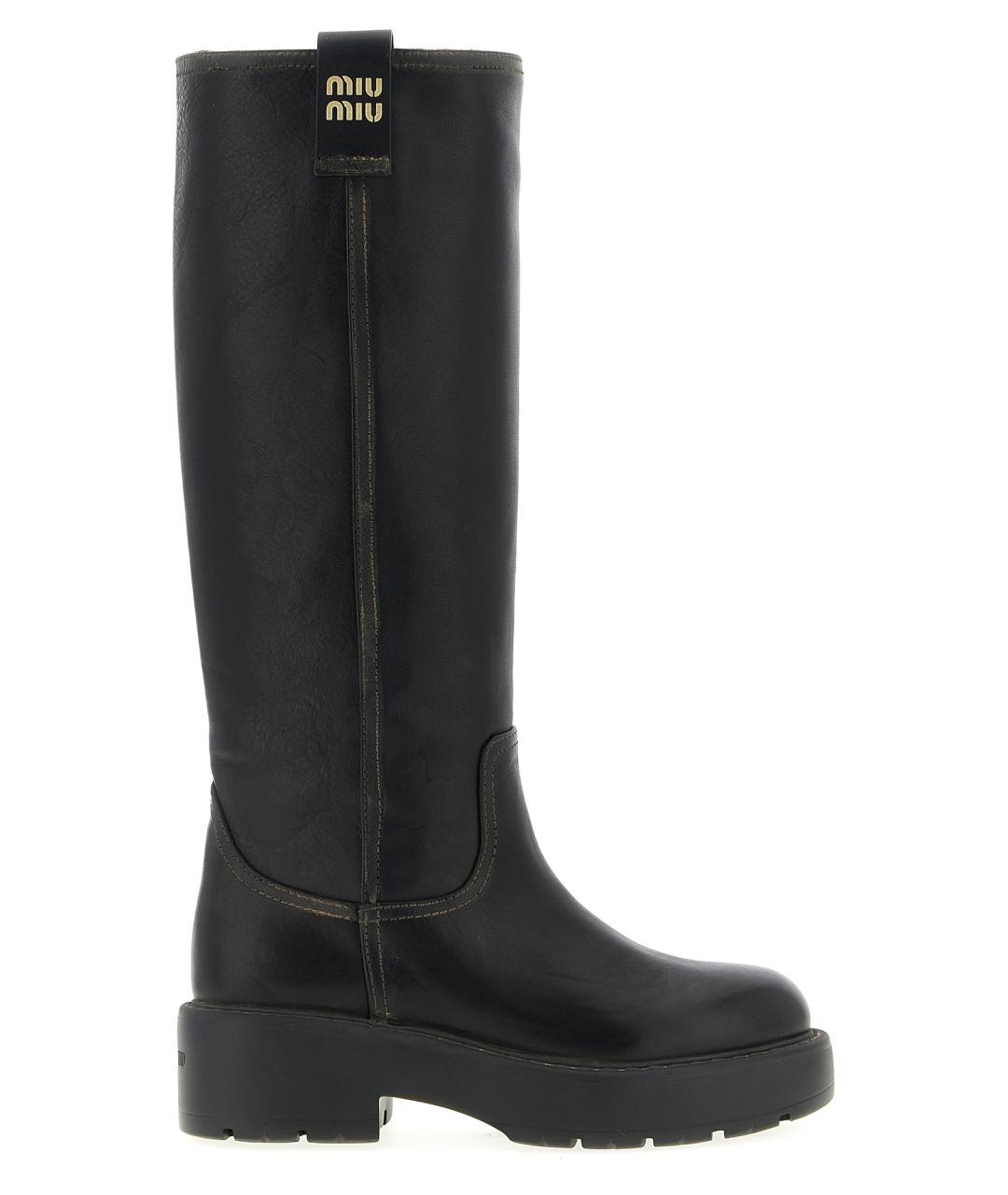 MIU MIU Черные кожаные сапоги, фото 1