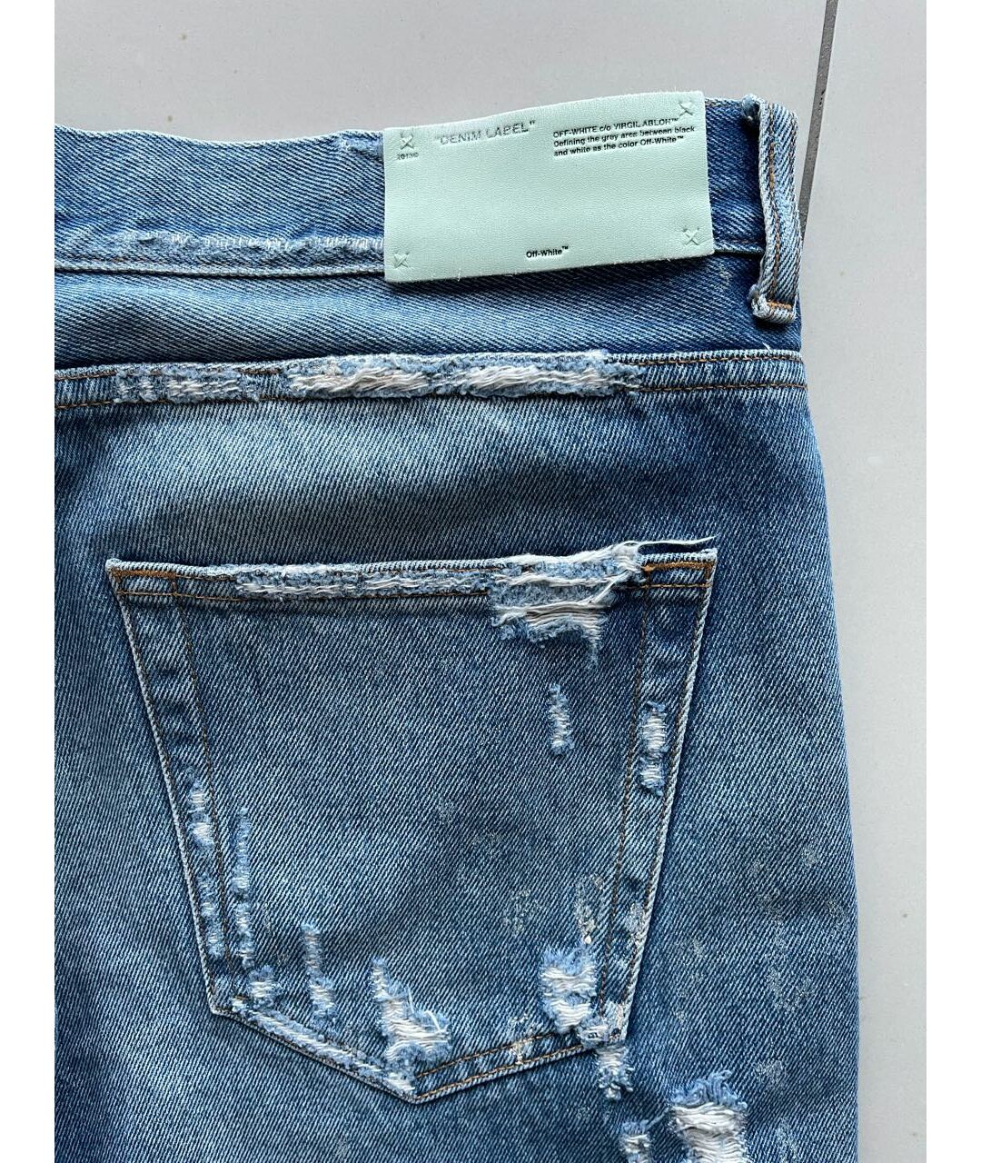 OFF-WHITE Синие хлопко-полиэстеровые прямые джинсы, фото 4