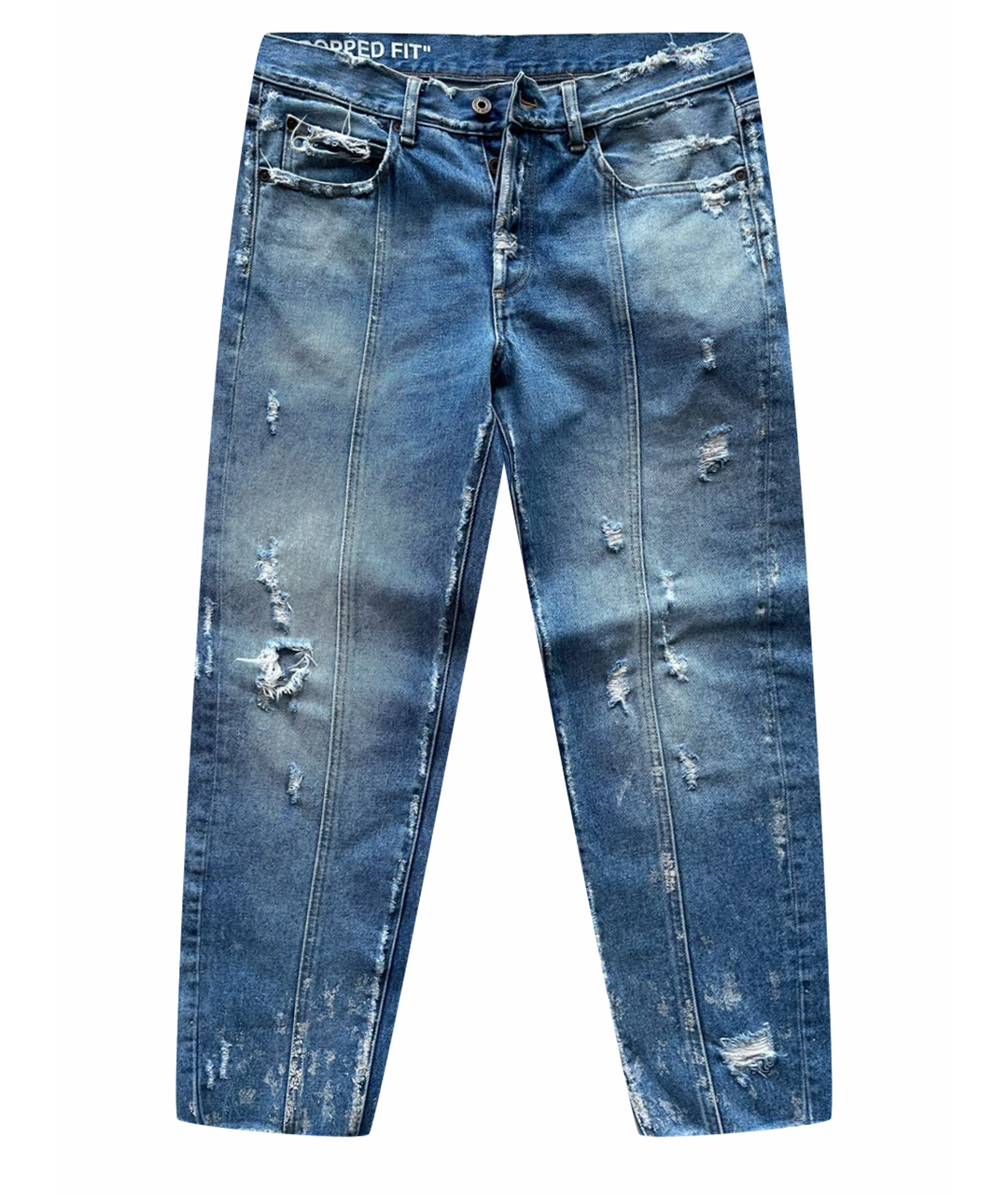 OFF-WHITE Синие хлопко-полиэстеровые прямые джинсы, фото 1