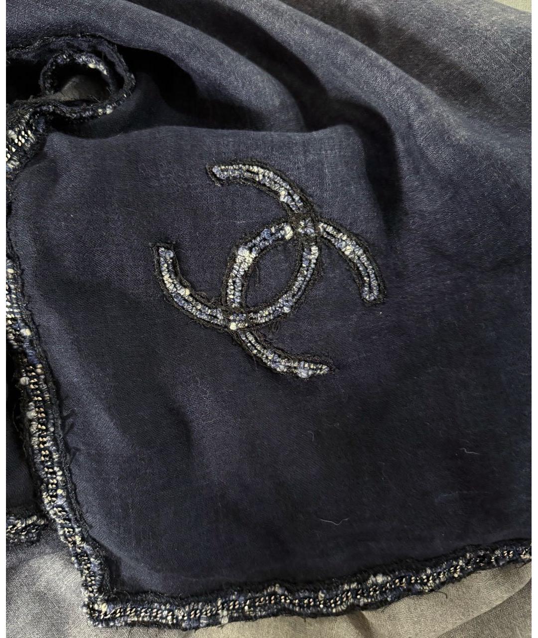 CHANEL Темно-синий шерстяной шарф, фото 3