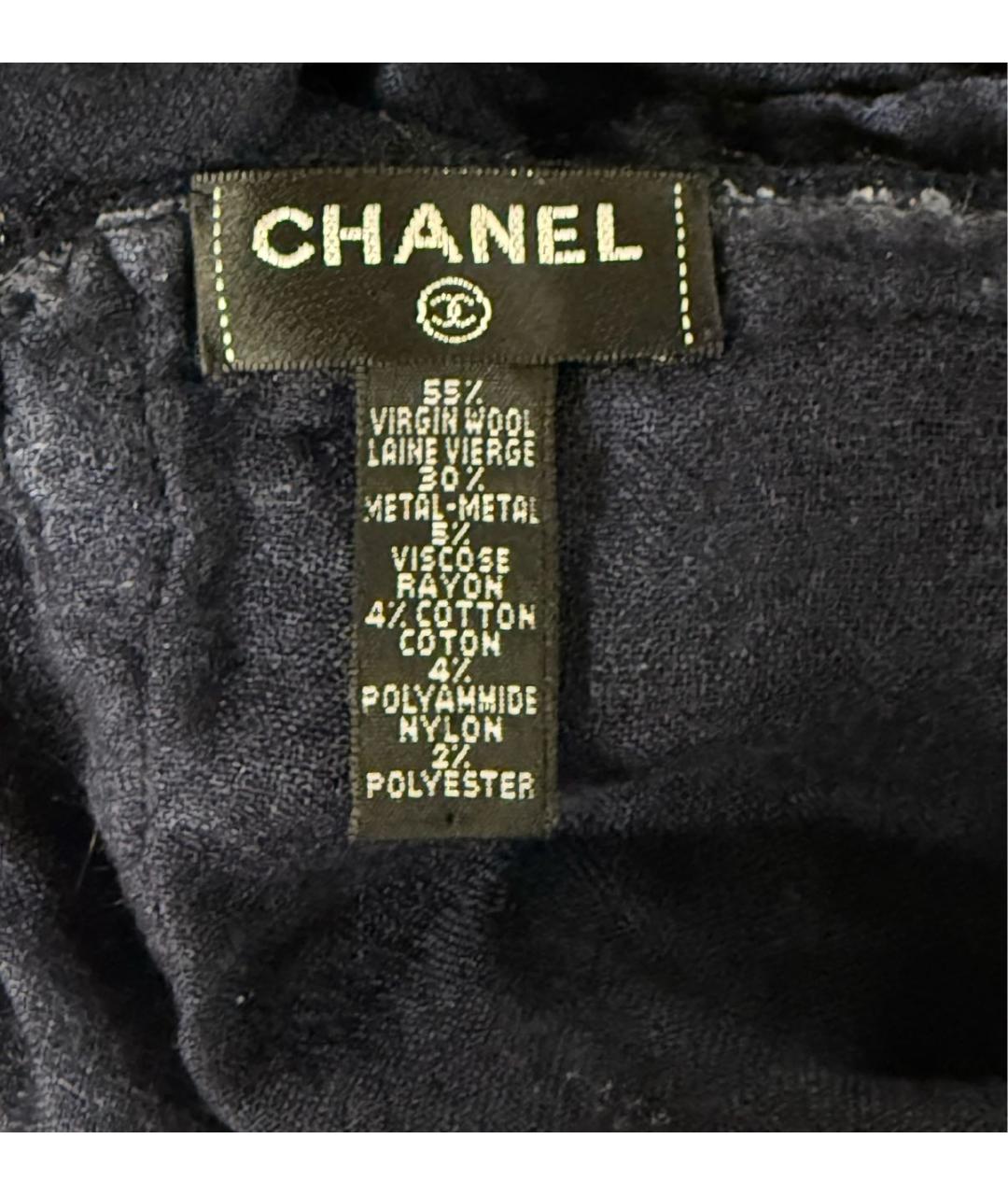 CHANEL Темно-синий шерстяной шарф, фото 2