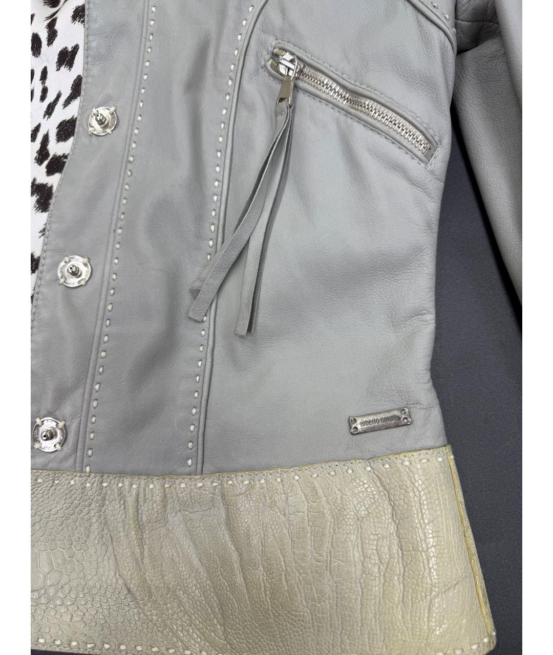 ROBERTO CAVALLI Серая кожаная куртка, фото 7