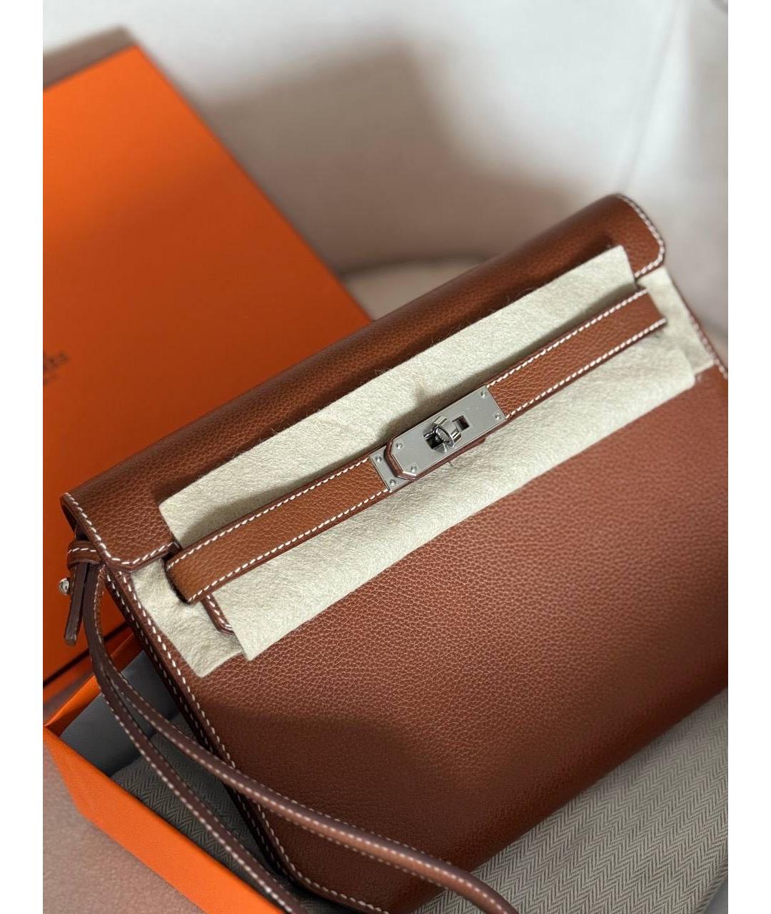 HERMES Коричневая кожаная барсетка, фото 3
